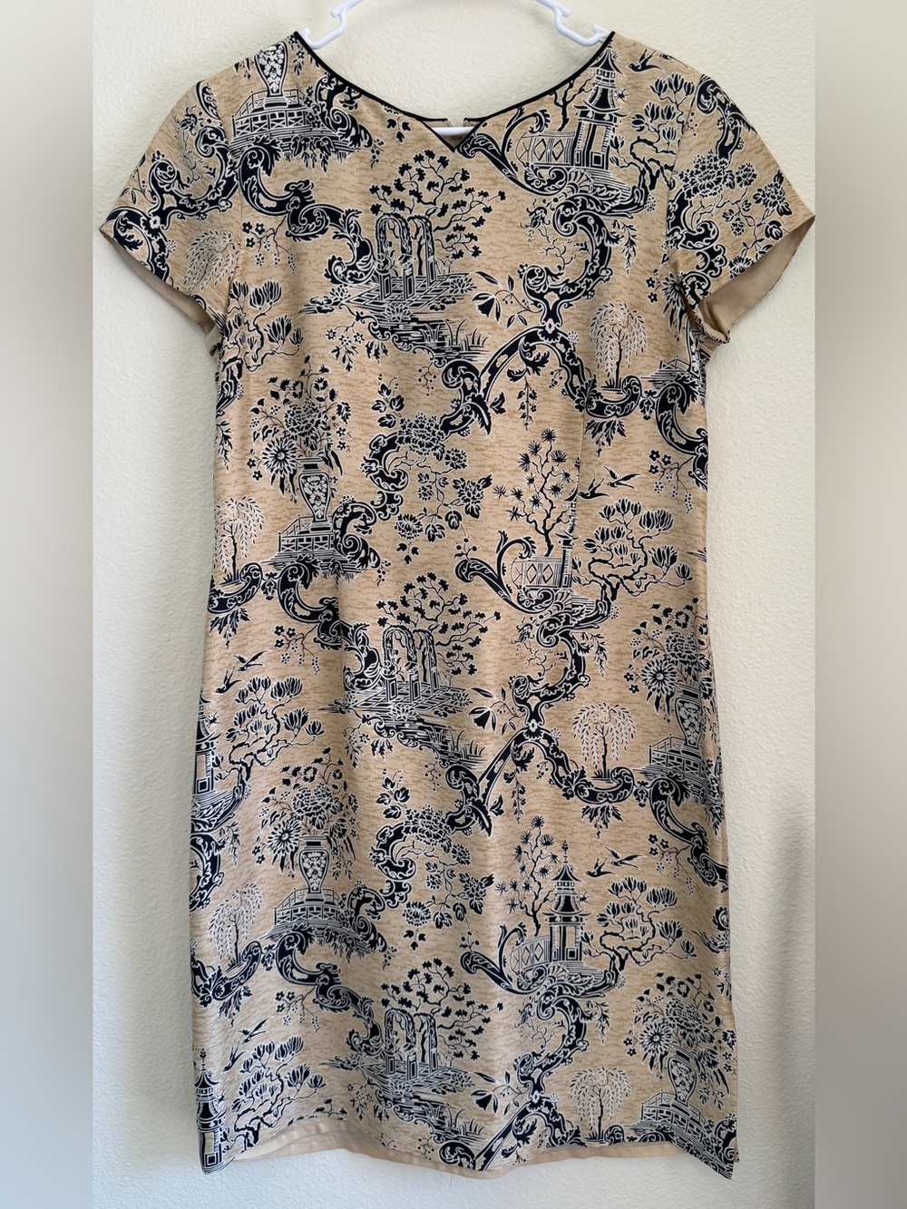 Talbots Pure Silk Asian Toile Print Sheath Dress Size 10